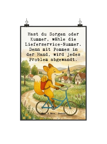 Mr. & Mrs. Panda Poster Fuchs Lieferung Pommes Design mit Spruch in Weiß
