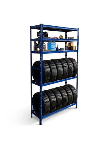 relaxdays Reifenregal in Blau - (B)120 x (H)210 x (T)40 cm