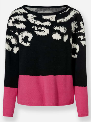 Heine Langarm-Pullover in fuchsia-schwarz-gemustert