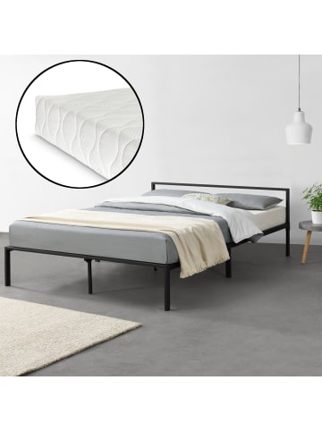 en.casa Metallbett Imatra mit Matratze in Schwarz (B)160cm