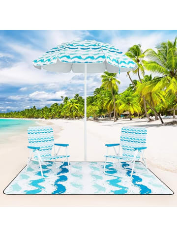 COSTWAY Strandstühle mit Sonnenschirm & Stranddecke in Blau