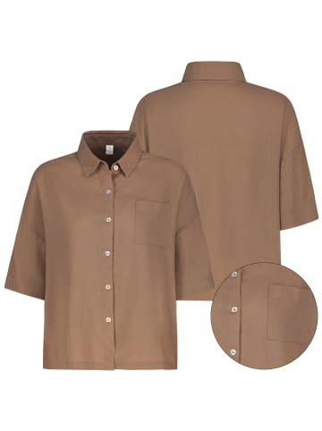 Eight2Nine Kurzarm Bluse Rundhalsausschnitt Knopfleiste in Braun