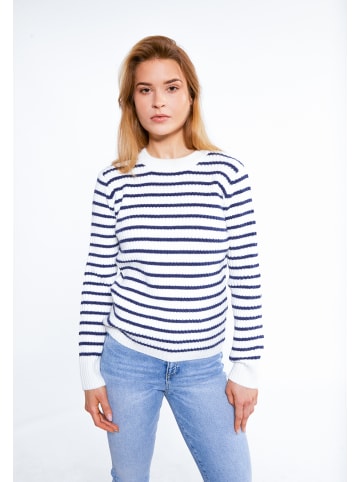 DreiMaster Maritim Strick Pullover in Wollweiss Marine