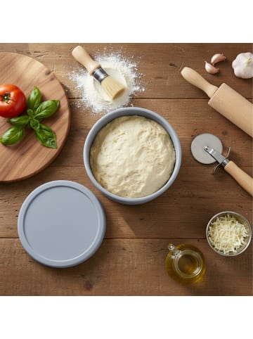 relaxdays 4 x Pizzaballenbox in Blau/ Beige - (H)6,5 x Ø 14,5 cm