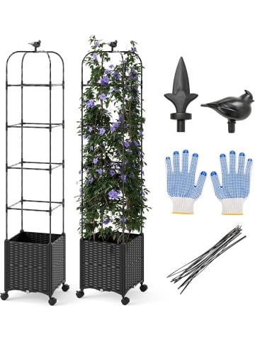 COSTWAY Rankhilfe mit Blumenkasten auf Rollen in Schwarz