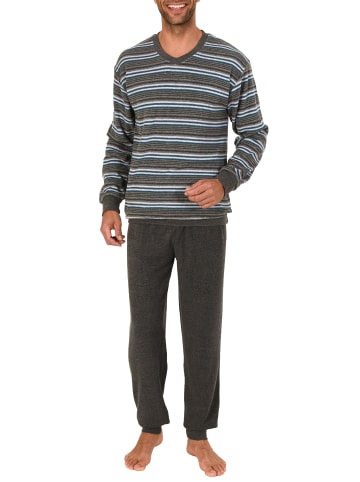 NORMANN Frottee Schlafanzug Pyjama Bündchen Streifen - 49673 in Grau