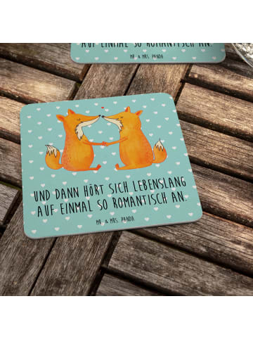 Mr. & Mrs. Panda Tischuntersetzer Füchse Liebe mit Spruch in Türkis Pastell