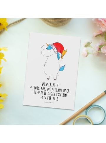 Mr. & Mrs. Panda Grußkarte Einhorn Weihnachtsmann mit Spruch in Weiß