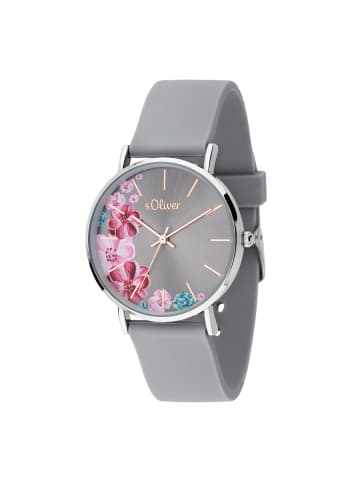 s.Oliver Armbanduhr mit schönen Blumendetails in grau
