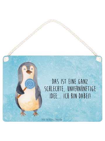 Mr. & Mrs. Panda Schild Pinguin Lolli mit Spruch in Eisblau
