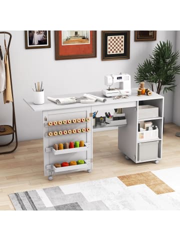 COSTWAY 2 in 1 Nähmaschinenschrank klappbar Schreibtisch in Weiß