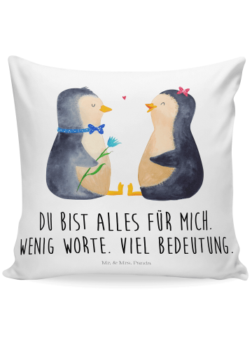 Mr. & Mrs. Panda 40x40 Kissen Pinguin Pärchen mit Spruch in Weiß