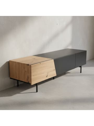 KADIMA DESIGN Lowboard Schwarz mit Eiche-Dekor 150x40x40 TV-Kommode Modern, in Braun-Schwarz