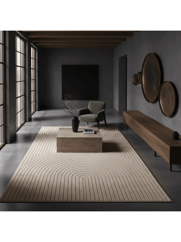 KADIMA DESIGN Kurzflorteppich Skandi 3D-Bögen Waschbar Wohnzimmer in Beige