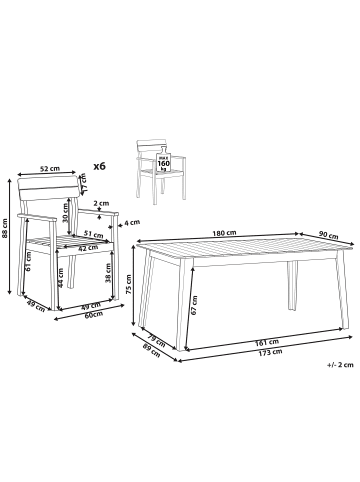 Beliani 7-tlg Gartentisch Set FORNELLI in Braun