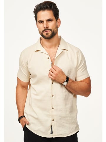 behype Kurzarmhemd - aus Leinen Sommerhemd im Regular-Fit in Beige
