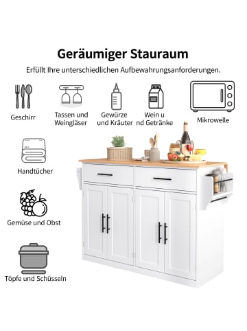 ABRIHOME Küchenwagen mit klappbarer Tischplatte in Weiß - 120x46(70)x91 cm 