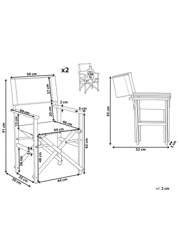 Beliani 2er-Set Gartenstuhl CINE in Grau/Heller Holzfarbton