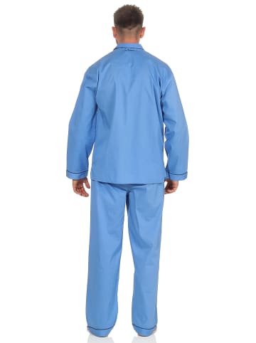 NORMANN Pyjama gewebt durchknöpfbarem Oberteil - 54901 in hellblau