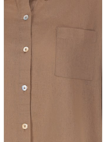 Eight2Nine Kurzarm Bluse Rundhalsausschnitt Knopfleiste in Braun