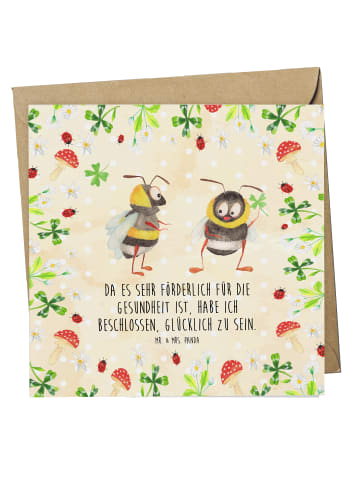 Mr. & Mrs. Panda Grußkarte Hummeln Kleeblatt mit Spruch in Naturpapier