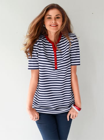 Sieh an! Kurzarmshirt in weiß-marine-gestreift