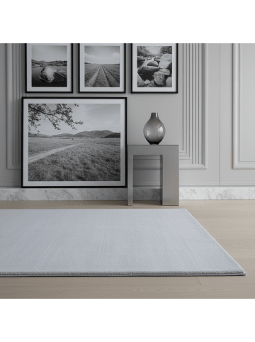 KADIMA DESIGN Teppich Kurzflor Uni-Look Polyester Wohnzimmer waschbar in Silber
