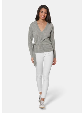 MADELEINE V-Pullover mit Bindeband in grau / melange