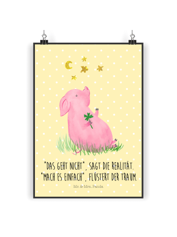 Mr. & Mrs. Panda Poster Schwein Glück mit Spruch in Gelb Pastell