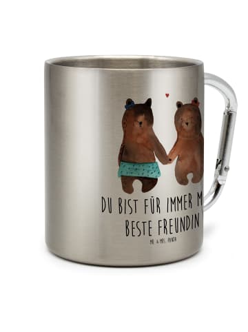 Mr. & Mrs. Panda Edelstahl-Thermobecher Bär Freundin mit Spruch in Silber