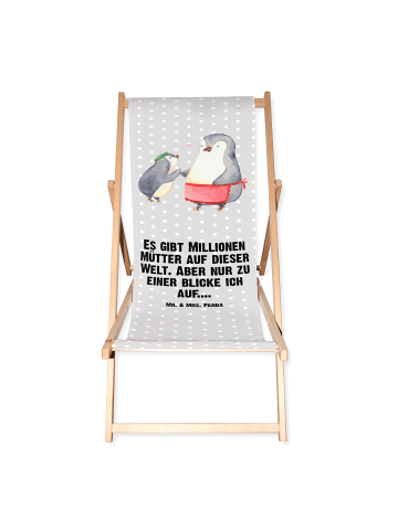 Mr. & Mrs. Panda Gartenliege Pinguin mit Kind mit Spruch in Grau Pastell