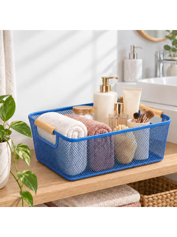 relaxdays Drahtkorb in Dunkelblau - (B)37 x (H)16,5 x (T)22,5 cm