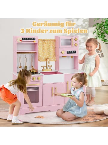 COSTWAY Kinderküche aus Holz in Rosa