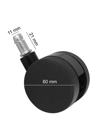 KADIMA DESIGN 5er Set Rollen für Bürostuhl Stift 11mm/Durchmesser 60mm