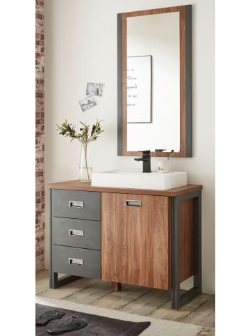 Furn.Design Badmöbel-Set 3-teilig Eiche, Matera grau, Badkombination mit Waschbecken