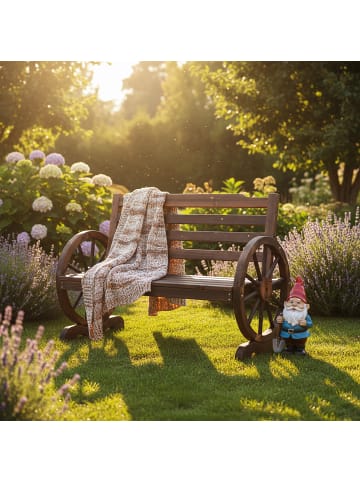 relaxdays Gartenbank "Wagenrad" in Braun - (B)112 x (H)77 x (T)52 cm