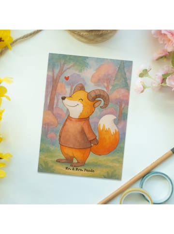 Mr. & Mrs. Panda Postkarte Widder Astologie Design ohne Spruch in Weiß