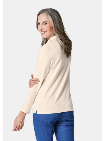 GOLDNER Kurzgröße:  Langarm Poloshirt mit Schmuckband in cremeweiß