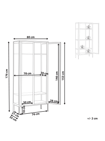 Beliani Vitrine HARTY in Beige - (W) 80 x (H) 176 x (L) 35 cm