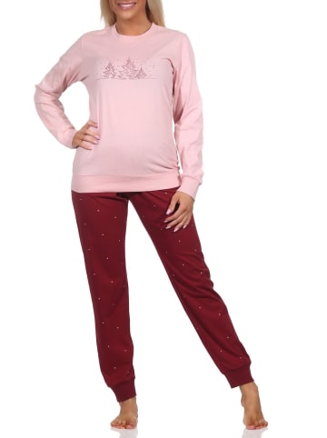 NORMANN Schlafanzug Pyjama Bündchen langarm Winter Optik - 88790 in altrosa