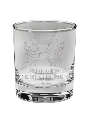 Mr. & Mrs. Panda Whiskey Glas Sternzeichen Zwilling mit Spruch in Transparent