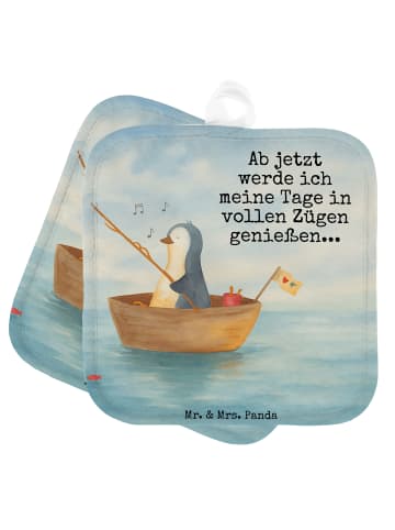 Mr. & Mrs. Panda Topflappen Pinguin Angelboot Design mit Spruch in Weiß