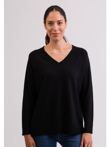 CASH-MERE.CH V-Ausschnitt Pullover mit Seitenschlitzen in Schwarz
