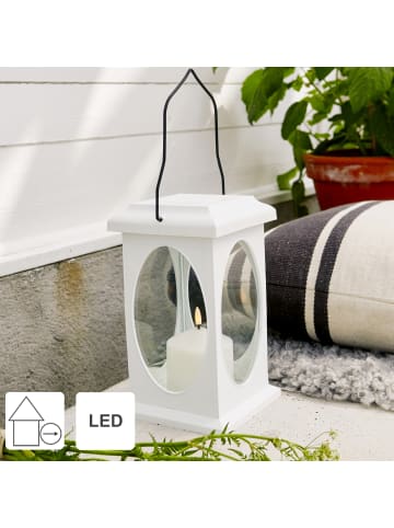 STAR Trading LED Outdoor-Laterne ,Flamme, Batterie & Timer, mit Aufhängung, weiß,