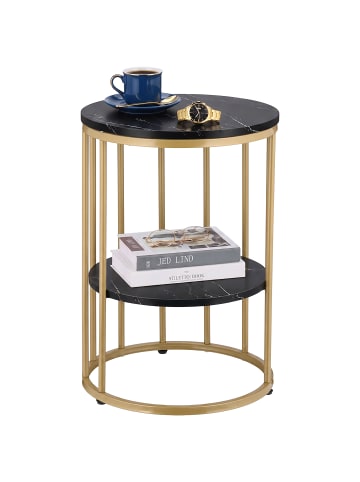 relaxdays Beistelltisch in Schwarz/ Gold - (H)57 x ø 40 cm