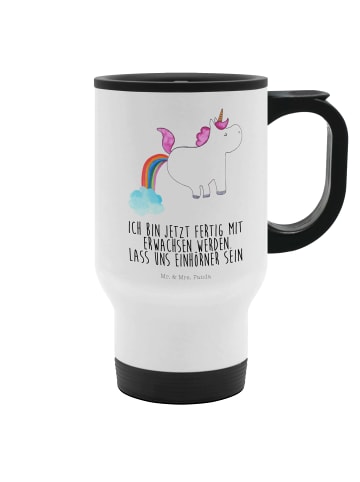 Mr. & Mrs. Panda Kaffeebecher Einhorn Pupsen mit Spruch in Weiß