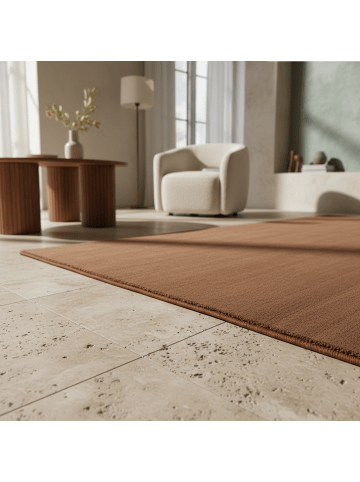 KADIMA DESIGN Teppich Kurzflor Uni-Farbe Microfaser Antirutsch Wohnzimmer waschbar in Braun