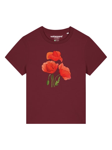 wat? Apparel T-Shirt Poppy Flowers in Weinrot
