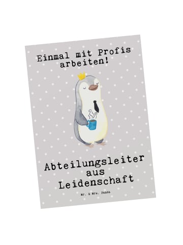 Mr. & Mrs. Panda Postkarte Abteilungsleiter Leidenschaft mit Spruch in Grau Pastell