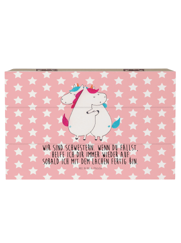 Mr. & Mrs. Panda Holzkiste Einhörner Umarmen mit Spruch in Rot Pastell